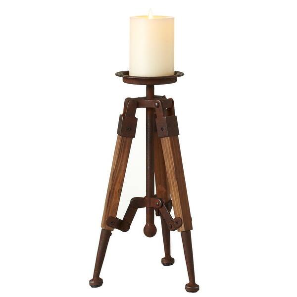12" Small Vintage Rust and Old Wood Tripod Pillar Candle Holder Bed